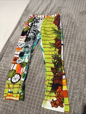 Save the Queen Green Floral & Stripe Printed Leggings made in Italy